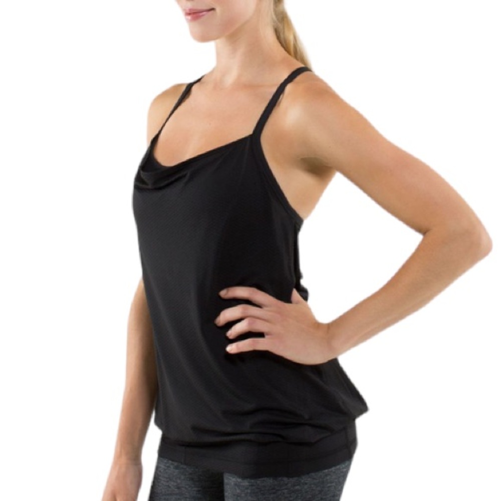 Lululemon C.Y.B. Built in Sports Bra Drape Neck Open Racer Black CYB Tank Top - Picture 14 of 14